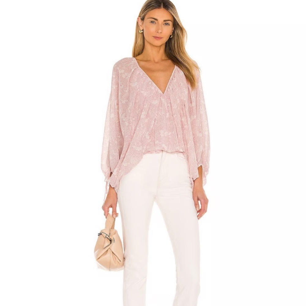 Tularosa Blush Pink V-Neck Floral Peasant Blouse